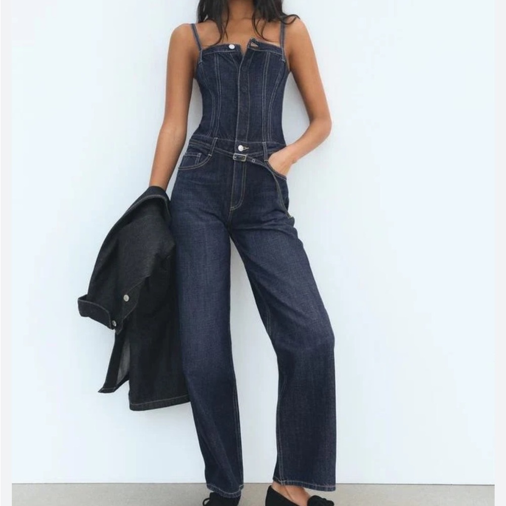 Zara TRF Dark Blue Denim Jumpsuit